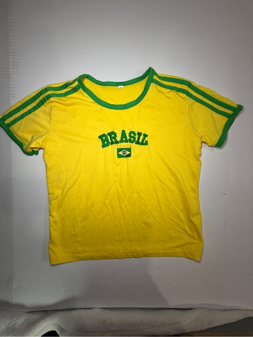 Brasil Short Sleeve Crewneck Tee in Yellow with Green Trim